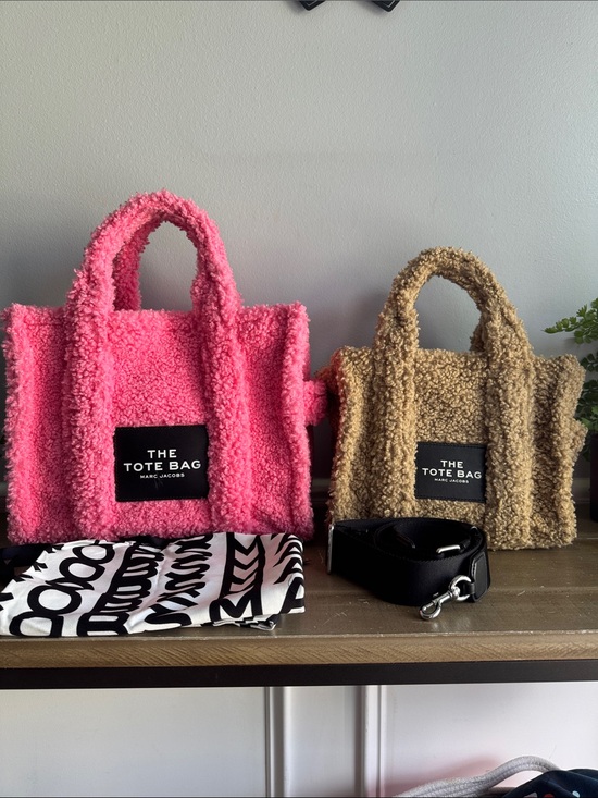 Marc Jacobs Handbags - Marc Jacobs Medium Pink Plush Teddy Tote Bag AND Small Tan plush teddy tote bag